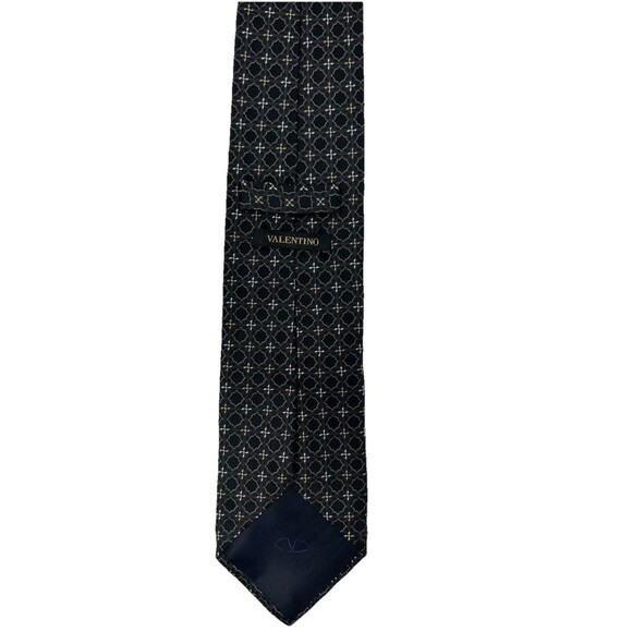 Valentino Men's Silk Tie Black Gray Geometric Floral Pattern  59.75" x‎  3.5" - Picture 3 of 6